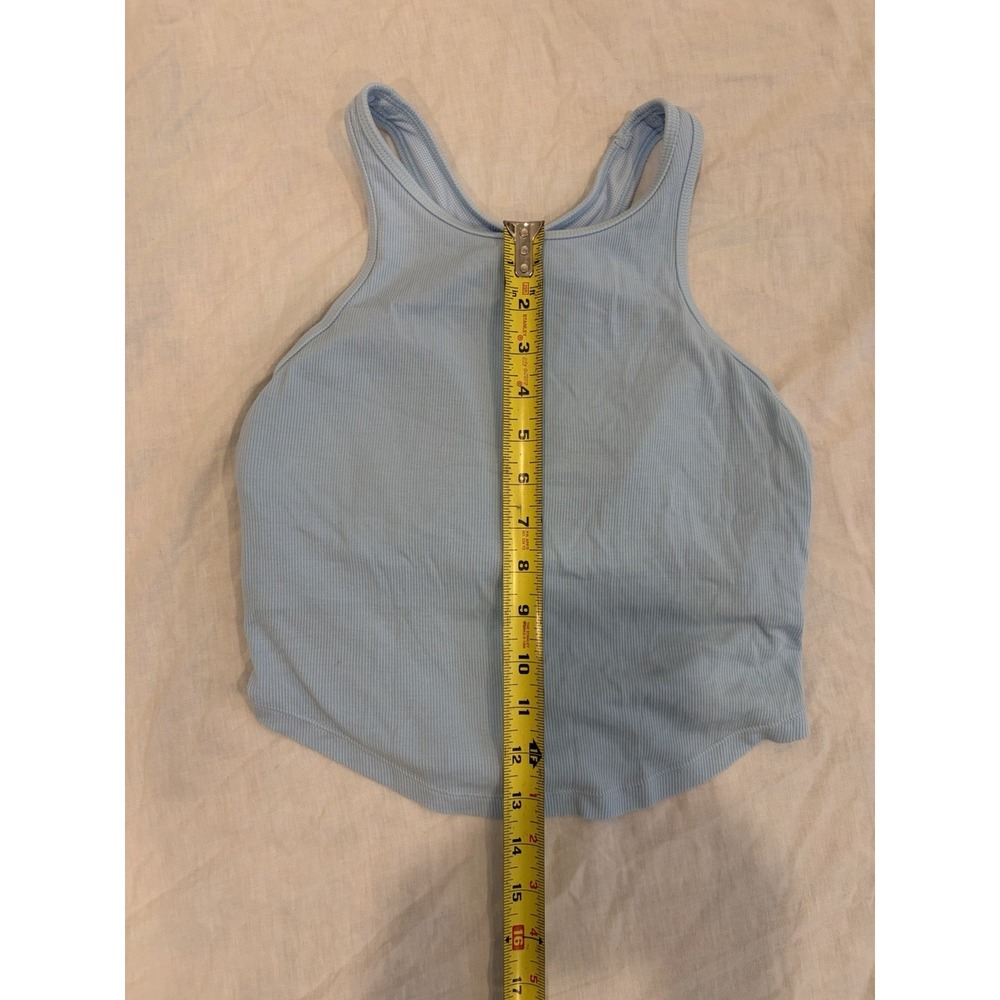 All In Motion Women Medium Blue Ribbed Crop Tank Athleisure Pilates Balletcore - Picture 5 of 5